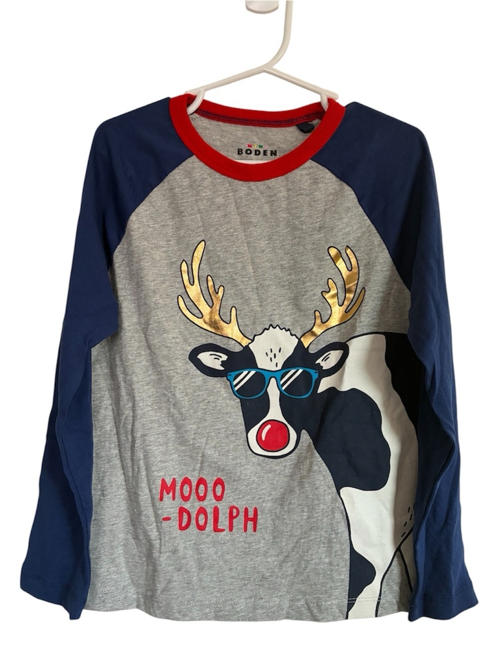 Mini Boden Mooo-Dolph Shirt 6-7 Christmas Reindeer Holiday